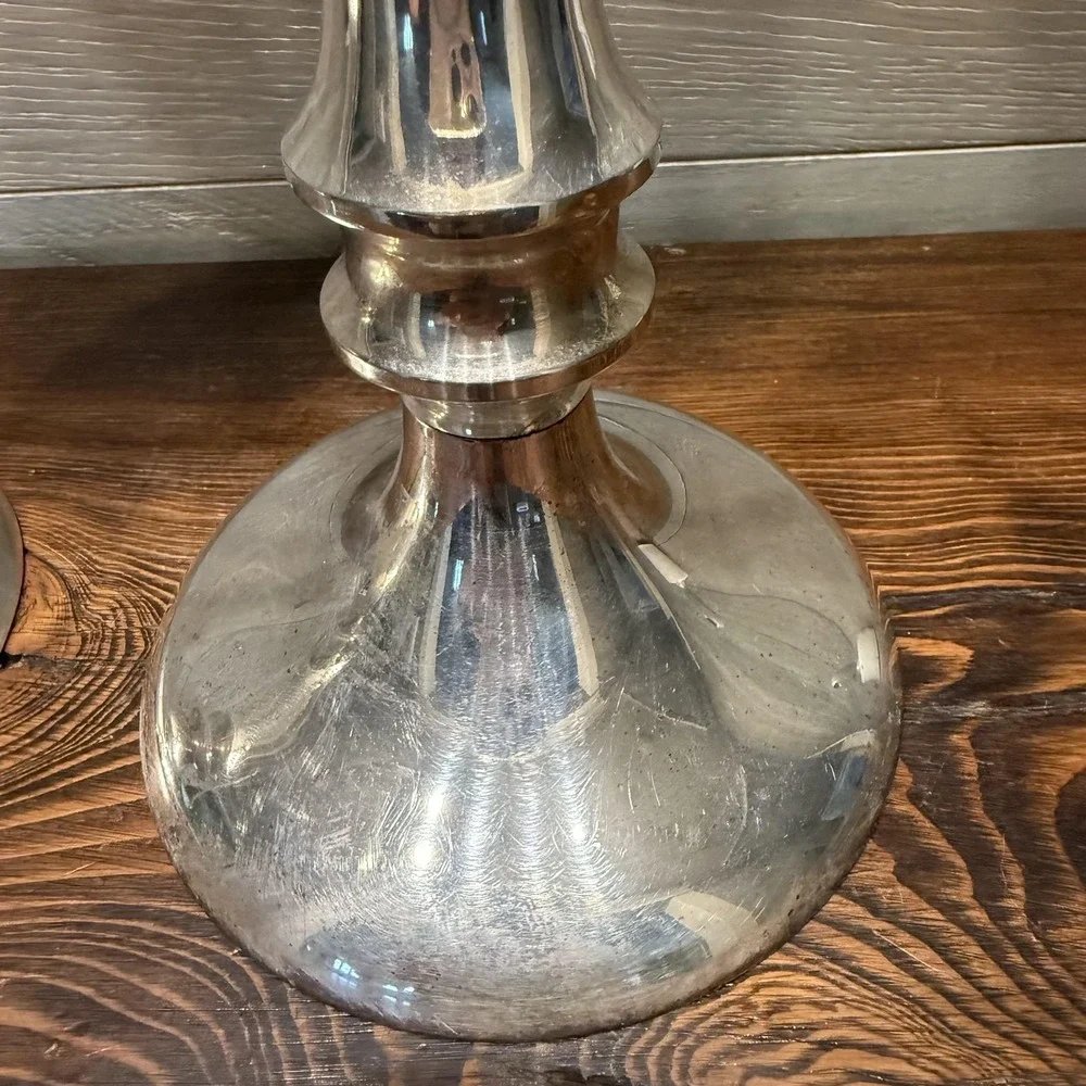 Pottery Barn Silver Plated Candlestick Holders Pair Large Pillar Taper Decor